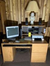 Desk, Computer, Lamp, Contents