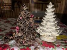 Ceramic and Pine Cone Christmas Trees