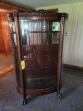 Antique claw foot curve glass curio cabinet with shelves