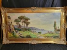 Vintage Moreno oil on canvas seaside scene framed