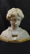 Elegant Alabaster Lady Bust on marble base