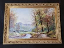 Beautiful mountain landscape scene oil on canvas, Signed by George?
