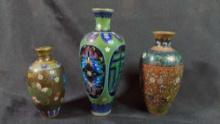 Vintage lot of 3 miniature Cloisonne bud vases