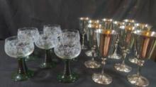 Sets of Luminarc France Wine Glasses & Dellberti Italy silver plated stems