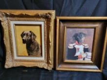 Pair of Lab themed oil on canvas framed dog art