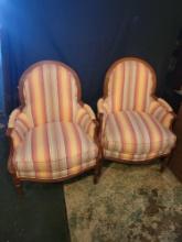 Pair of matching striped Henredon upholstered chairs