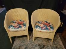 Pair of youth/small size painted wicker chairs with cushions