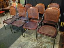 Set of 8 Drexel Heritage Collection heavy metal frame dining chairs with cane seat and backs