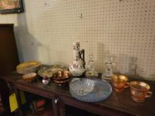 Cambridge candlesticks, copper luster, Heinrich plates, carnival creamers