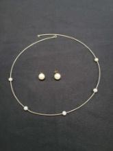 14k Gold/genuine pearl necklace and earrings, 5g