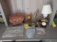 Mantle Clocks, Lamps, Oriental Box, & Ceramic Decor