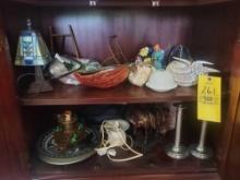 Cabinet Contents - Lamps, Small Statuettes, Glassware, Seashells, & more