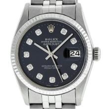 Rolex Mens Stainless Steel Black Diamond Fluted Bezel Datejust 36MM