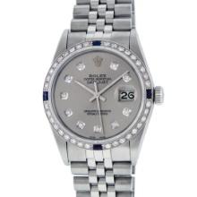 Rolex Mens Stainless Steel Gray Diamond And Sapphire 36MM Datejust Wristwatch