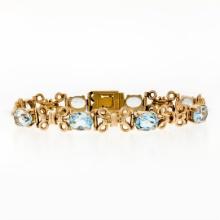 Vintage Retro 18K Gold 6.5" 9.0 ctw Oval Aquamarine Handmade Open Link Bracelet