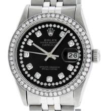 Rolex Mens 36 Stainless Steel Black String Diamond 36MM Datejust Wristwatch