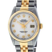 Rolex Mens Two Tone Cream Arabic Jubilee Dial Sapphire Datejust Wristwatch 36MM