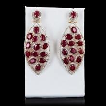 26.17 ctw Ruby and 3.54 ctw Diamond 14K Yellow Gold Earrings