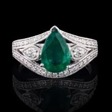 2.27 ctw Emerald and 0.35 ctw Diamond Platinum Ring