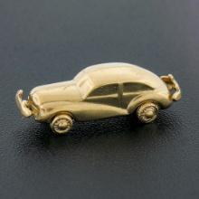 Vintage 14k Gold 3D Old Car w/ Bumper & Mechanical Spinning Wheels Charm Pendant