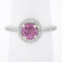 NEW Martin Flyer Platinum 1.57 ctw Round Pink Sapphire w/ Pave Diamond Halo Ring