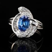 1.87 ctw Blue Sapphire and 0.54 ctw Diamond Platinum Ring (GIA CERTIFIED)