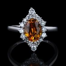 1.75 ctw Yellow-Orange Sapphire and 0.51 ctw Diamond Platinum Ring (GIA CERTIFIE