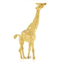 Large 18K Yellow Gold 0.10 ctw Ruby & Diamond Detailed Textured Giraffe Brooch P