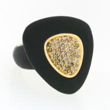 Roberto Coin Capri Plus 18k Gold Plated Silver & Ebony Wood Brown Diamond Ring