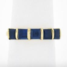 18k Yellow Gold 1.75 ctw Square Step Cut Sapphire Bar Channel 5 Stone Band Ring