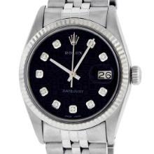 Rolex Mens 36MM Stainless Black Diamond Datejust Wristwatch