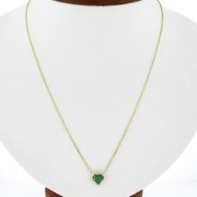 NEW 14K Yellow Gold 0.75 ctw Heart Cut Emerald w/ Diamond Halo Pendant & Chain