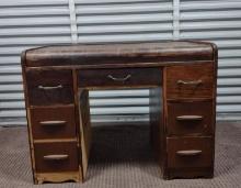 Antique Art Deco Waterfall Front Writing Desk