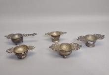 5 Antique Silver Plated Tea Strainers
