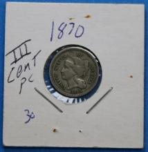 1870 Nickel Three III Cent Piece Coin