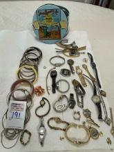 Sears Roebuck tin with misc watches
