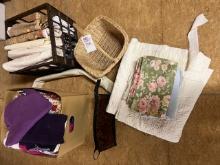 wicker basket and quilting material