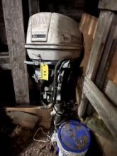 CONTENTS OF STALL: JOHNSON 33HP OUTBOARD MOTOR, SLEIGH, HAME, GAS CAN