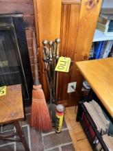 LOT: 5-PC BRASS HANDLED FIREPLACE TOOLS W/ BROOM, POKER & DURAFLAME MATCHES