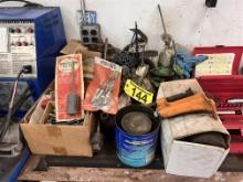 LOT: BRAKE CYLINDER HONES, 3" BENCH HOLD DOWN CLAMP, WIRE BRUSHES, DRILL BITS, MISC. AUTOMOTIVE