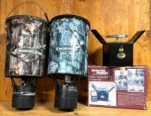Two Five Gallon Electronic Moultrie Feeders and Moultrie Pro-Magnum Feeder Kit