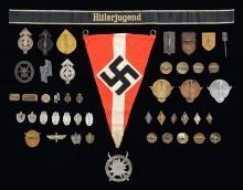 WWII STYLE GERMAN HJ INSIGNIA, PINS, AWARDS, &