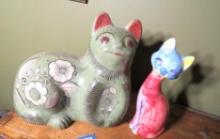 (2) Ceramic Cat Sculptures