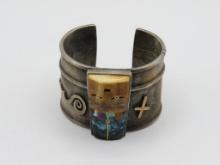 Raymond Sequaptewa Silver, Gold, Shell, Antler and Turquoise Bracelet