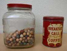 Glass Solitaire Coffee Jar with Breakfast Call Coffee Tin